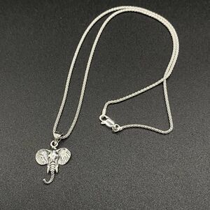 Solid Sterling Silver Elephant Head Pendant on Italian Popcorn Chain Necklace
